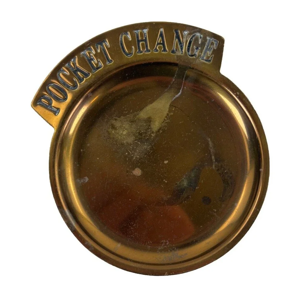 Vintage Brass Round Spare Pocket Change Tray Trinket Dish Catch All Ashtray Gift
